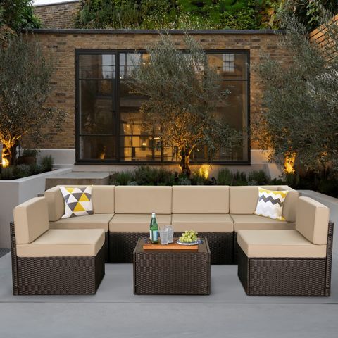 Buy U-Max 7 Piece Outdoor Patio Furniture Set, Pe Rattan Wicker Sofa Set, Outdoor Sectional ... with Understanding the Rustic Charm of the Furniture of America Liston Trestle Dining Table